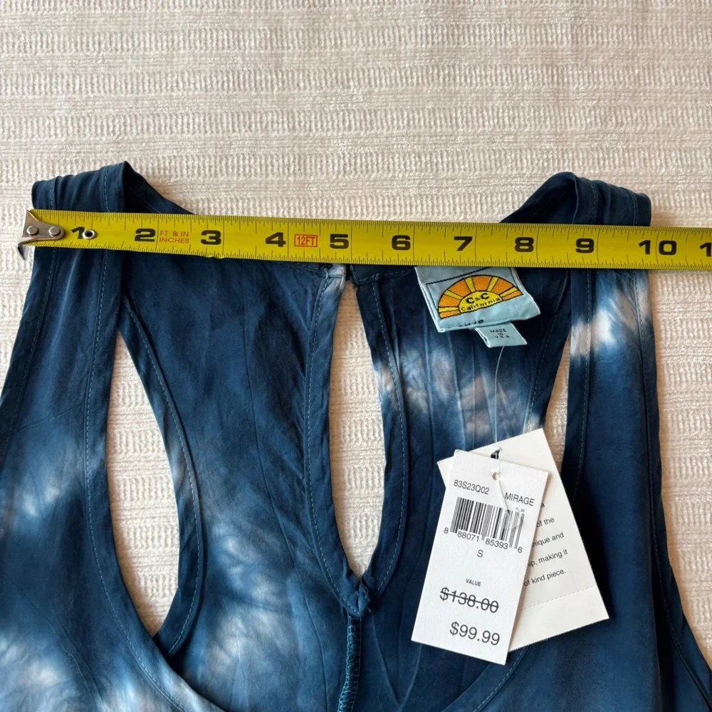 C&C California Mirage Tie Dye Maxi Dress Blue White Racerback Small NWT